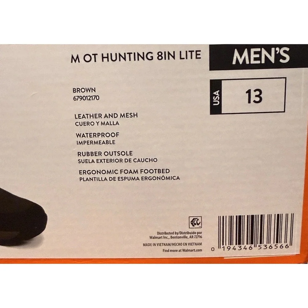 Ozark Trail Hunting 8in Lite Brown Men's 13 Waterproof Leather Mesh Rubber Sole
